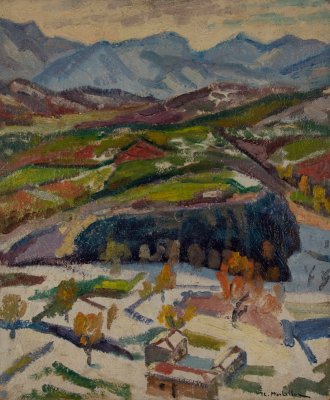 From Kastraki Area, Snowy Landscape — Oil painting, Plywood, 50.00×60.00cm — Theodoros Markellos